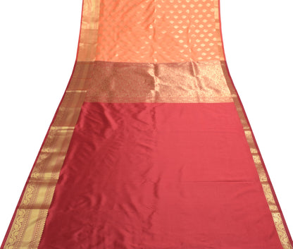 Banarasi Art Silk Saree Blouse Fabric Peach Leaves Gold Zari Weaving Indian Sari
