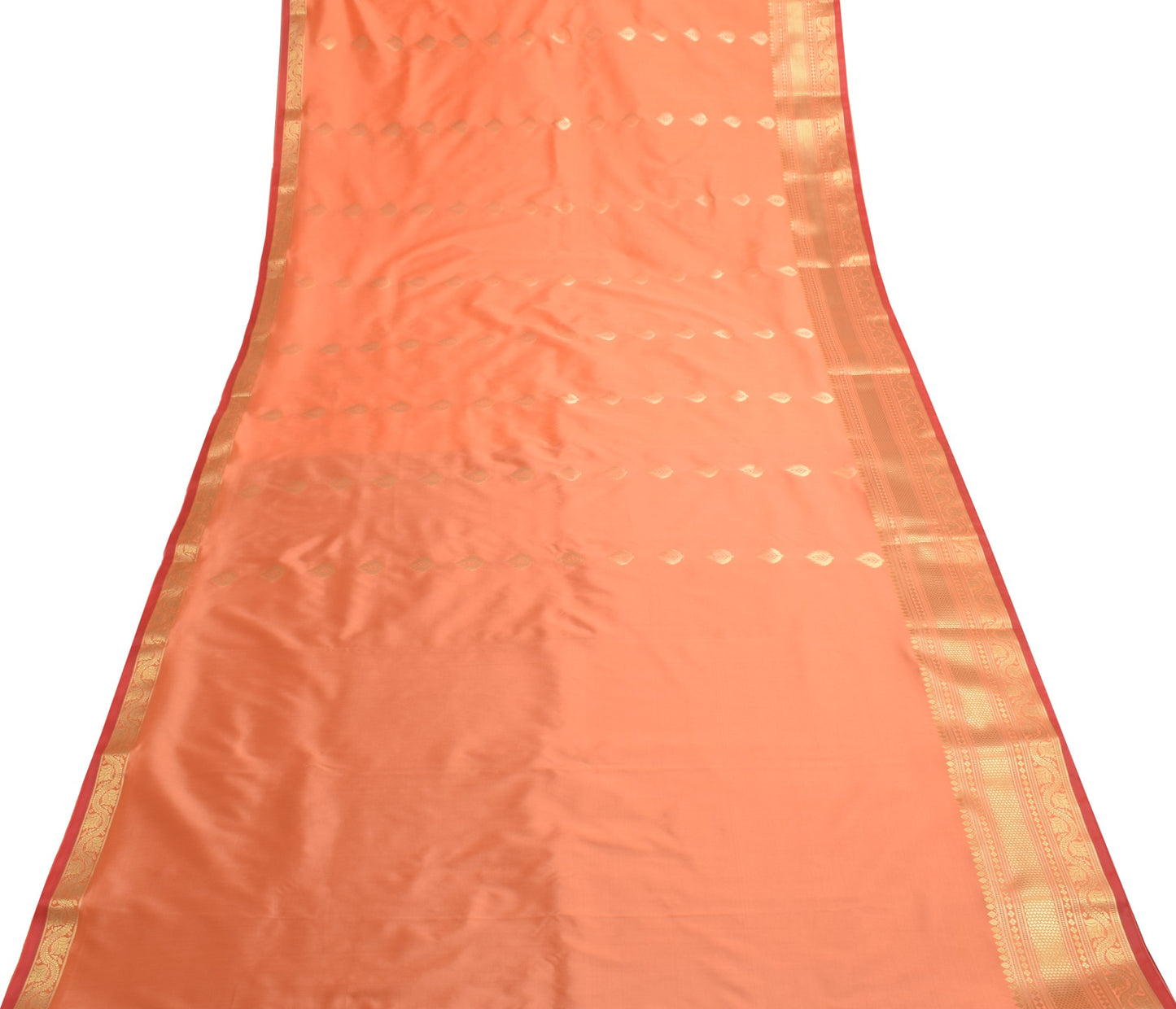 Banarasi Art Silk Saree Blouse Fabric Peach Leaves Gold Zari Weaving Indian Sari