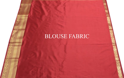 Banarasi Art Silk Saree Blouse Fabric Peach Leaves Gold Zari Weaving Indian Sari