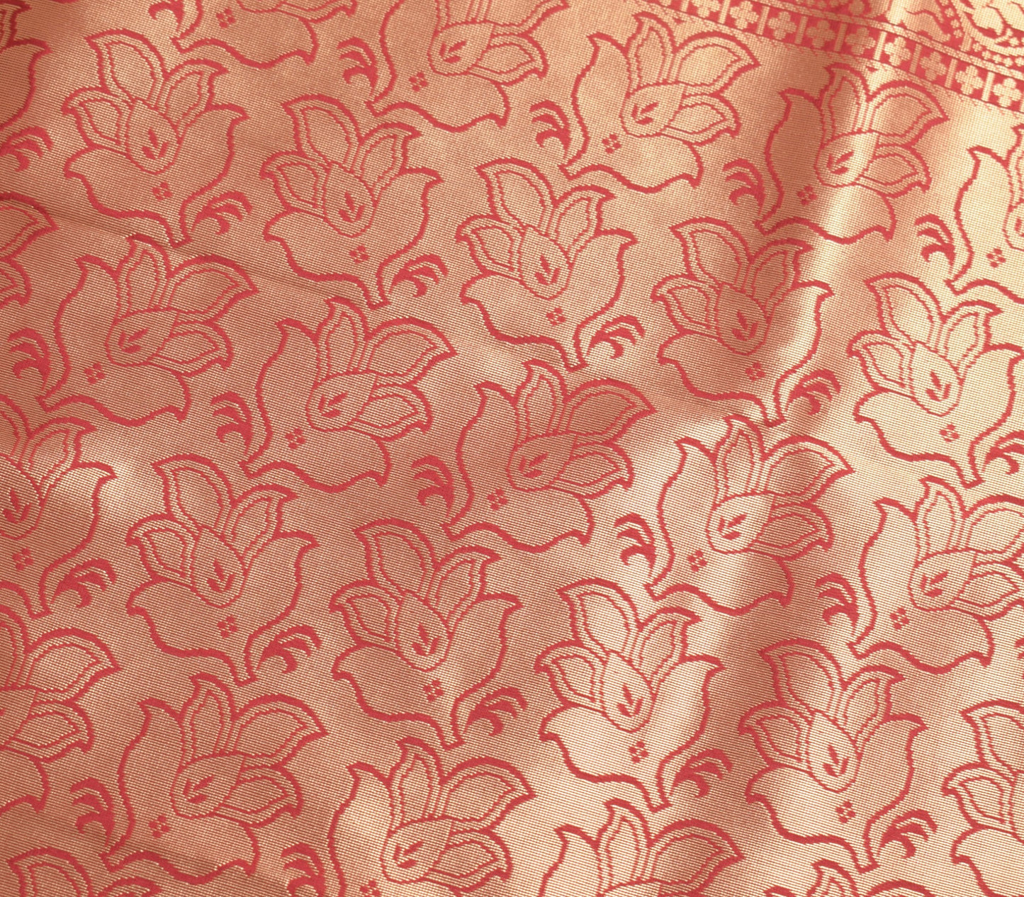 Banarasi Art Silk Saree Blouse Fabric Peach Leaves Gold Zari Weaving Indian Sari