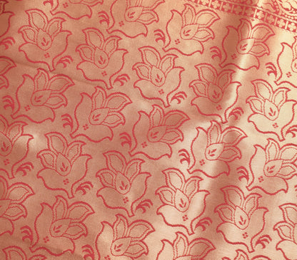 Banarasi Art Silk Saree Blouse Fabric Peach Leaves Gold Zari Weaving Indian Sari