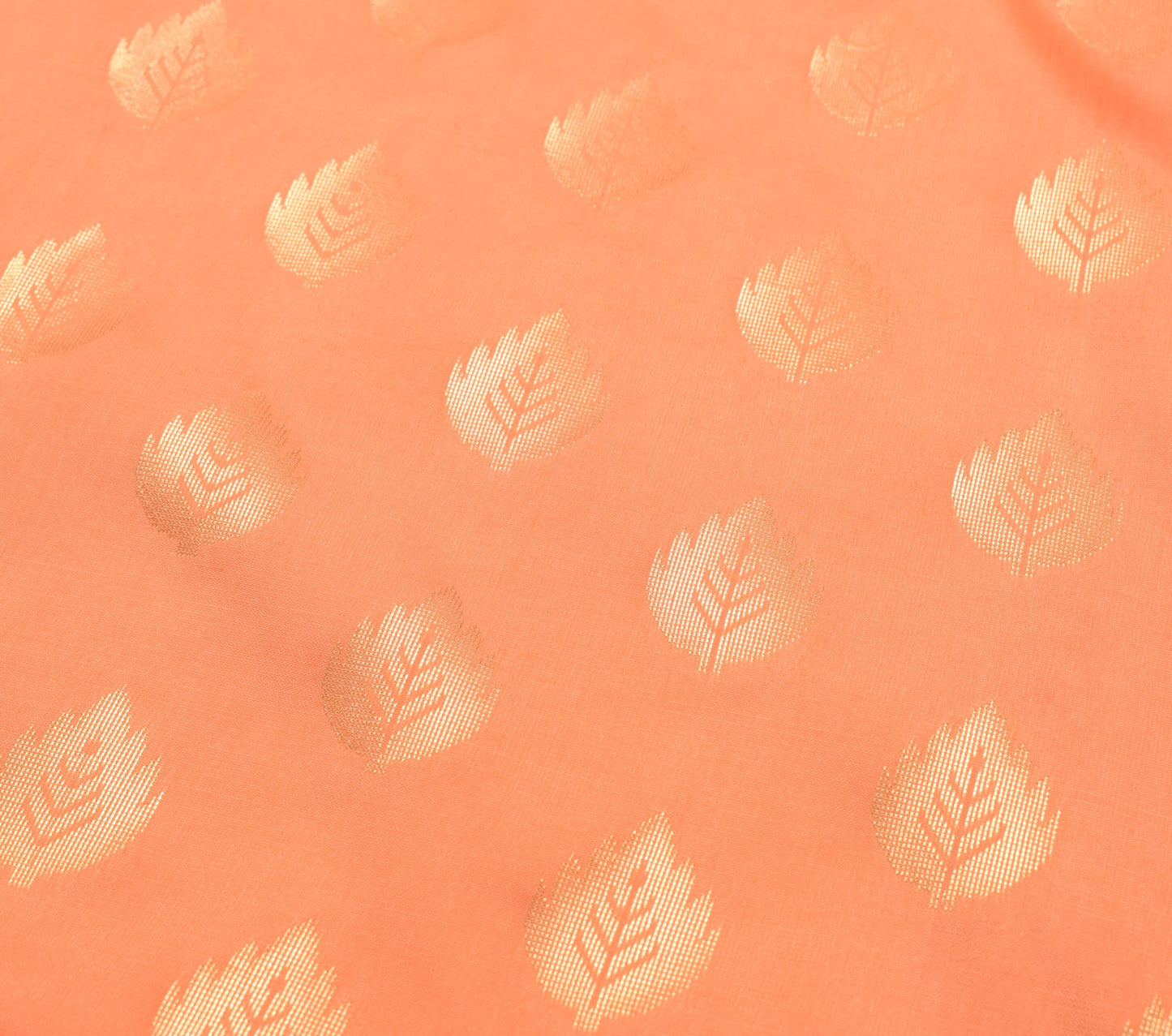 Banarasi Art Silk Saree Blouse Fabric Peach Leaves Gold Zari Weaving Indian Sari