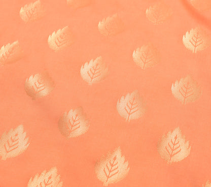 Banarasi Art Silk Saree Blouse Fabric Peach Leaves Gold Zari Weaving Indian Sari
