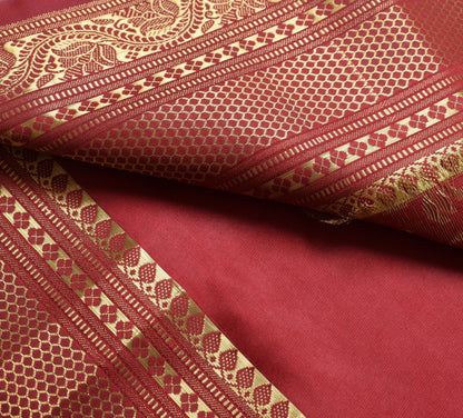 Banarasi Art Silk Saree Blouse Fabric Peach Leaves Gold Zari Weaving Indian Sari