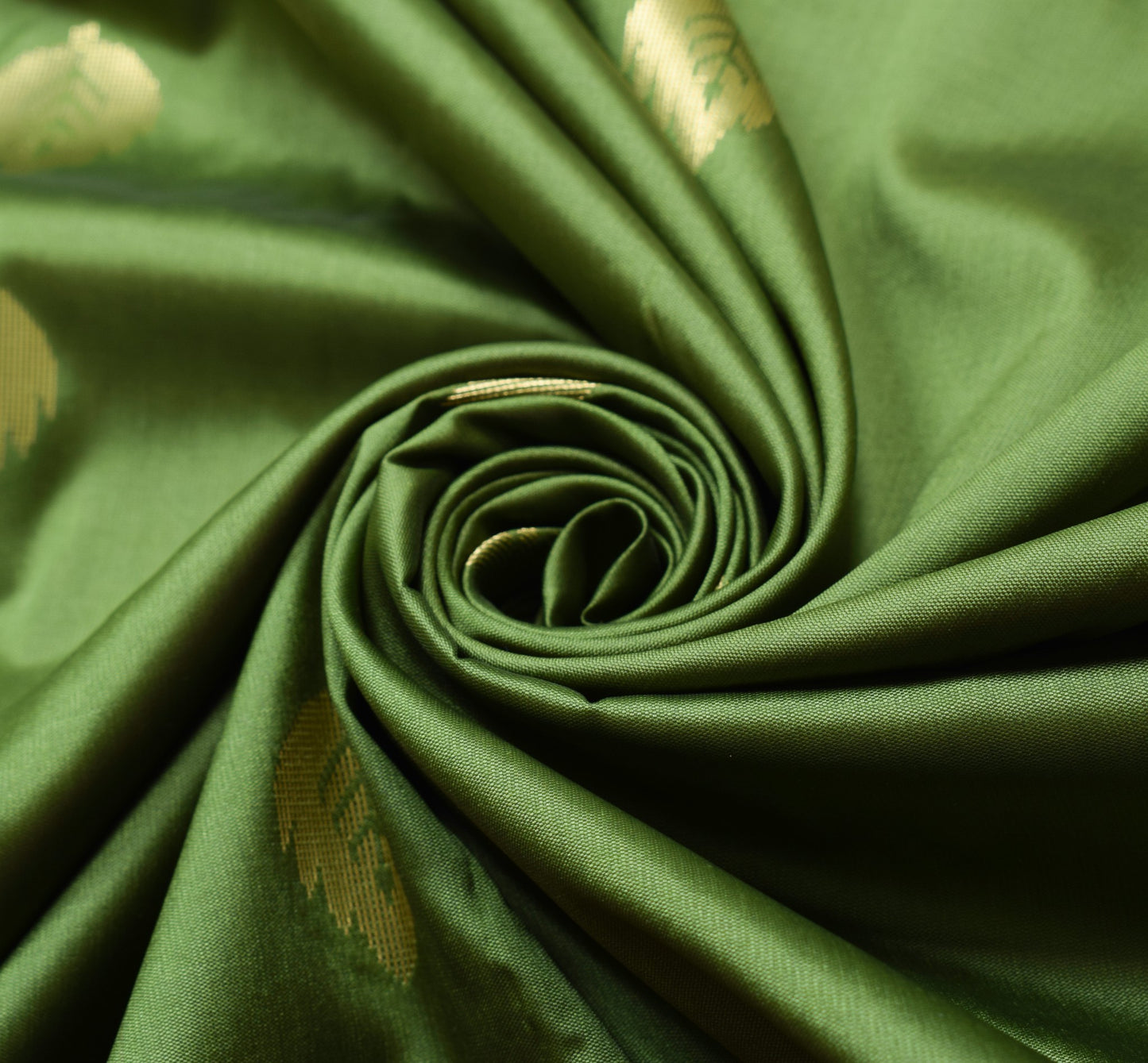 Banarasi Art Silk Saree Blouse Fabric Henna Green Leaves Gold Zari Weaving Sari