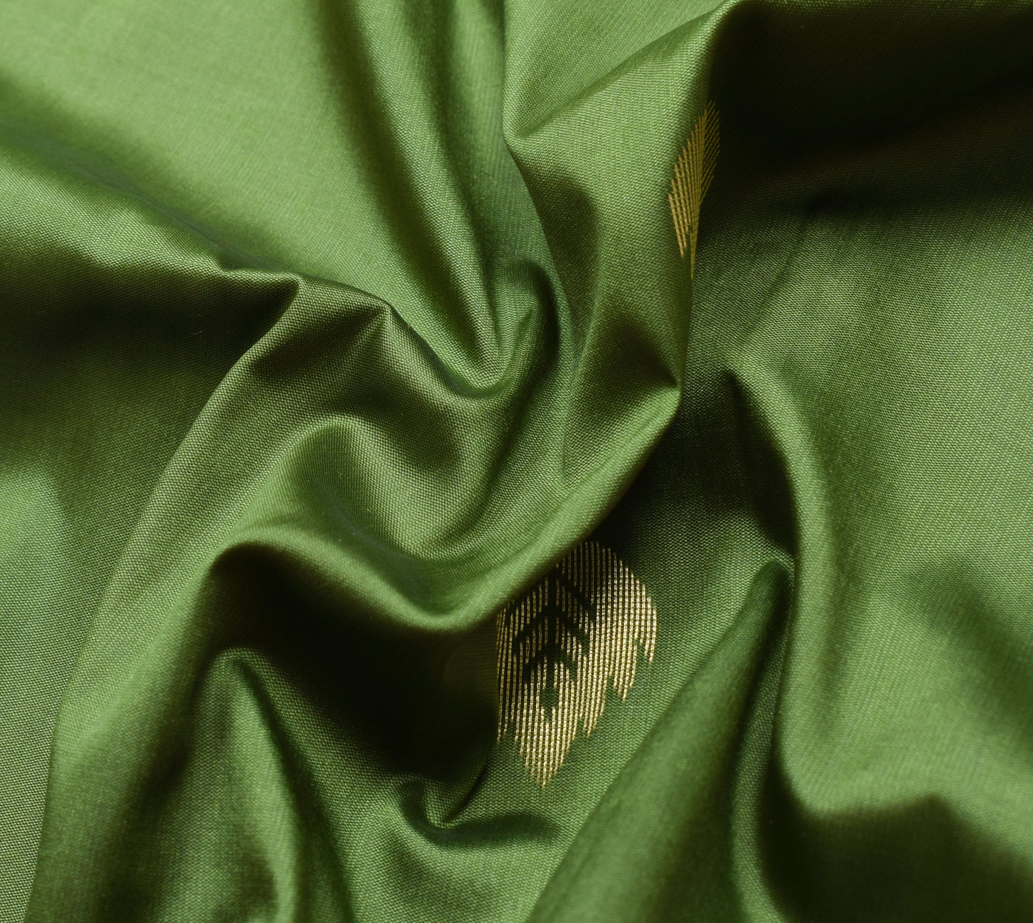 Banarasi Art Silk Saree Blouse Fabric Henna Green Leaves Gold Zari Weaving Sari