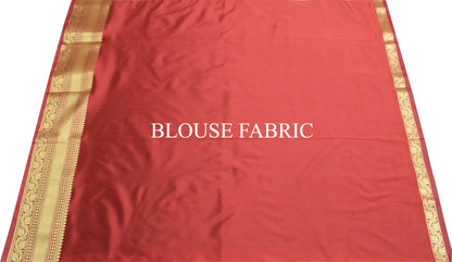 Banarasi Art Silk Saree Blouse Fabric Henna Green Leaves Gold Zari Weaving Sari