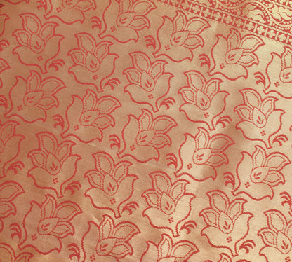 Banarasi Art Silk Saree Blouse Fabric Henna Green Leaves Gold Zari Weaving Sari