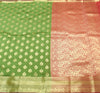 Banarasi Art Silk Saree Blouse Fabric Henna Green Leaves Gold Zari Weaving Sari