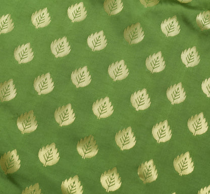 Banarasi Art Silk Saree Blouse Fabric Henna Green Leaves Gold Zari Weaving Sari