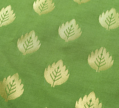 Banarasi Art Silk Saree Blouse Fabric Henna Green Leaves Gold Zari Weaving Sari