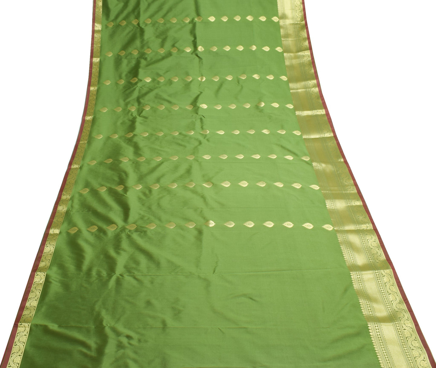 Banarasi Art Silk Saree Blouse Fabric Henna Green Leaves Gold Zari Weaving Sari
