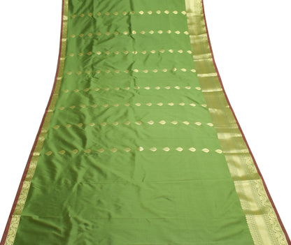 Banarasi Art Silk Saree Blouse Fabric Henna Green Leaves Gold Zari Weaving Sari