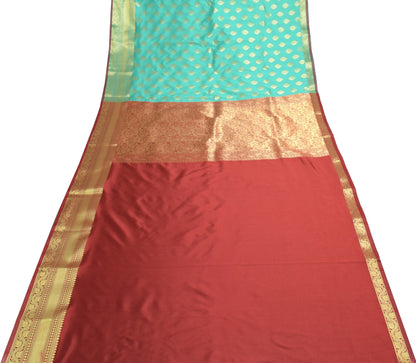 Banarasi Art Silk Saree with Blouse Fabric Aqua Green Leaves Gold Zari Weaving