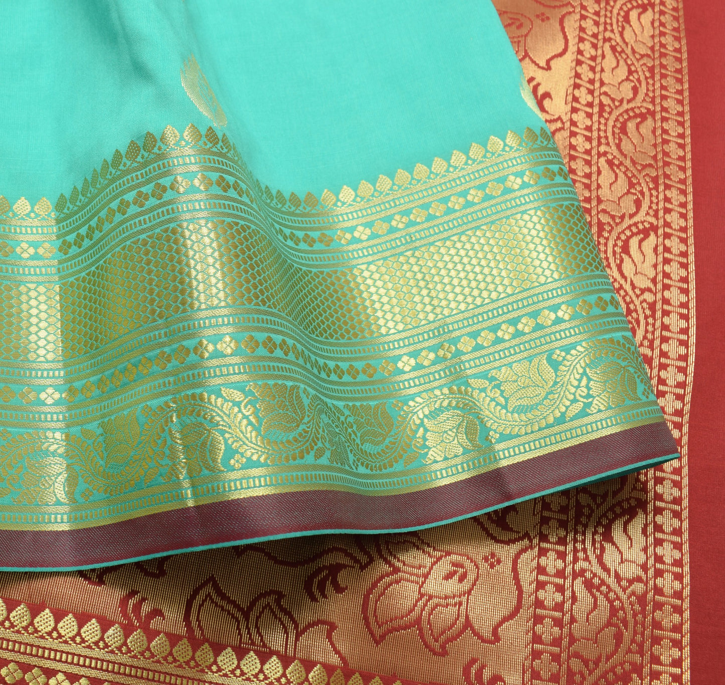 Banarasi Art Silk Saree with Blouse Fabric Aqua Green Leaves Gold Zari Weaving