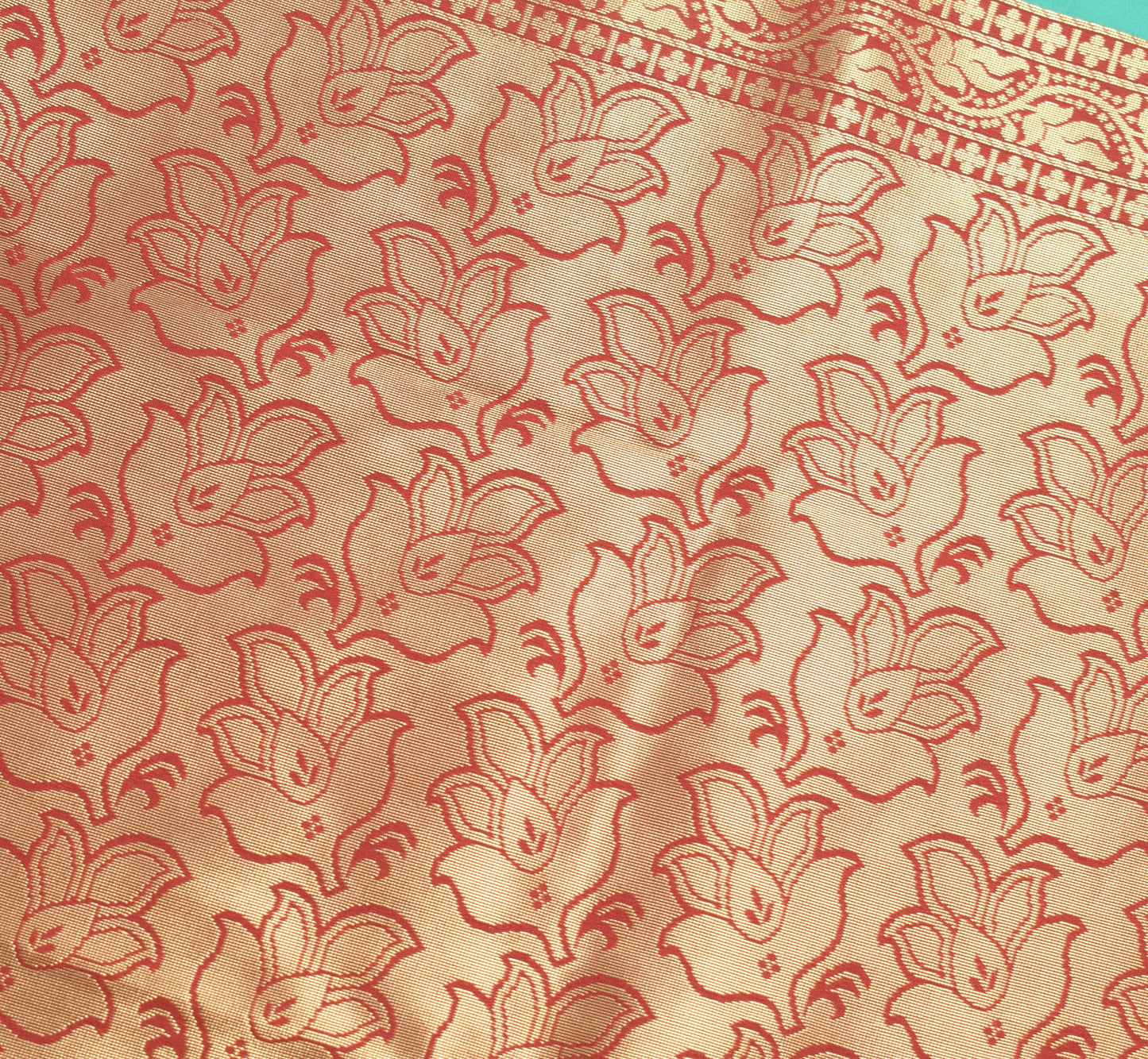 Banarasi Art Silk Saree with Blouse Fabric Aqua Green Leaves Gold Zari Weaving