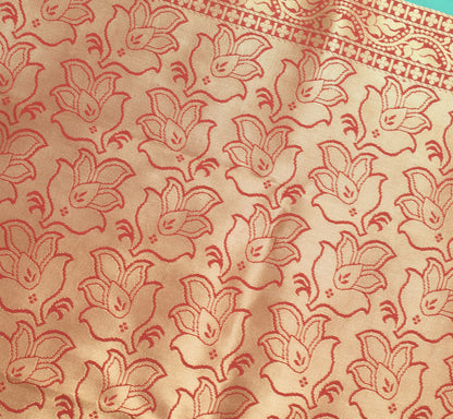 Banarasi Art Silk Saree with Blouse Fabric Aqua Green Leaves Gold Zari Weaving