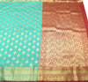 Banarasi Art Silk Saree with Blouse Fabric Aqua Green Leaves Gold Zari Weaving