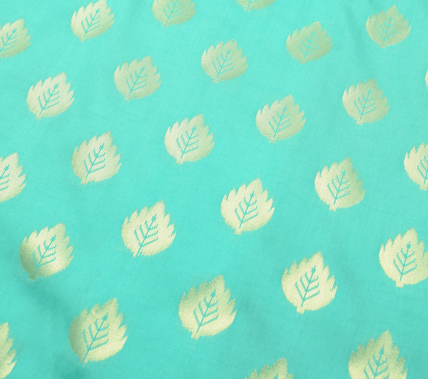 Banarasi Art Silk Saree with Blouse Fabric Aqua Green Leaves Gold Zari Weaving