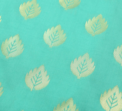 Banarasi Art Silk Saree with Blouse Fabric Aqua Green Leaves Gold Zari Weaving