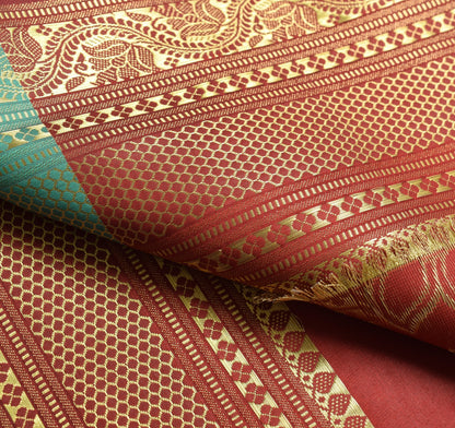 Banarasi Art Silk Saree with Blouse Fabric Aqua Green Leaves Gold Zari Weaving