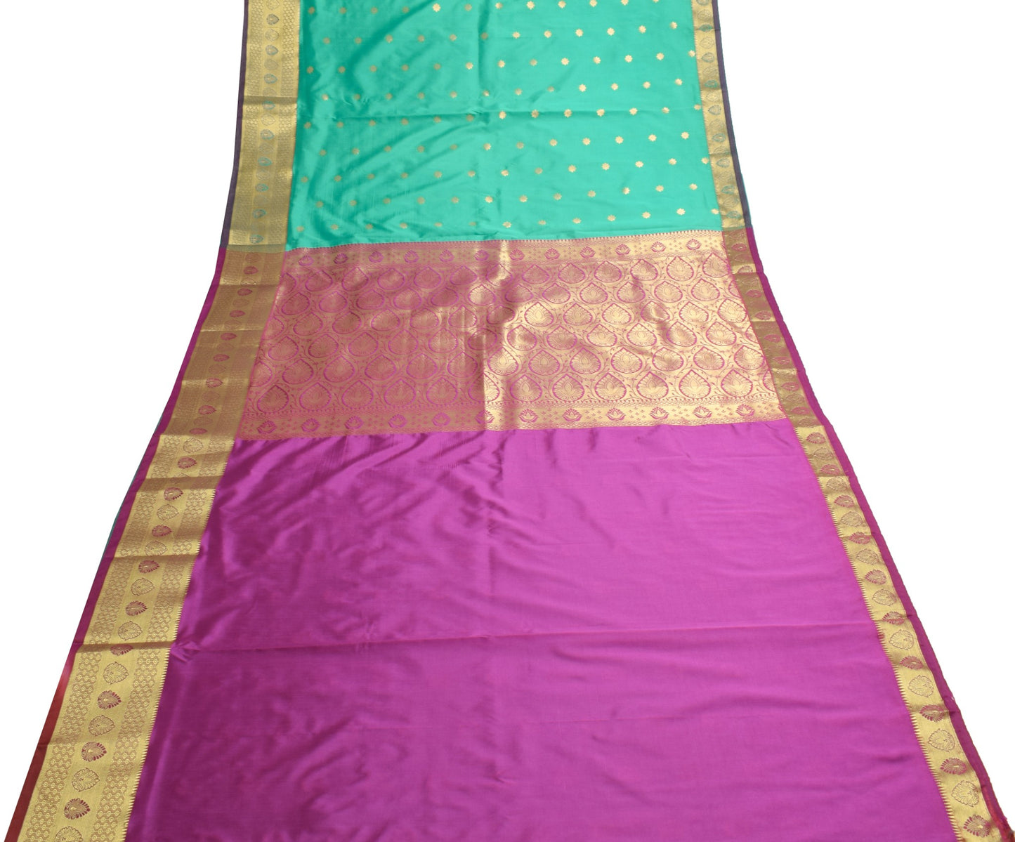 Banarasi Saree Indian Art Silk Woven Zari Brocade Sari Blouse Fabric Aqua Green