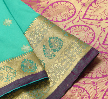 Banarasi Saree Indian Art Silk Woven Zari Brocade Sari Blouse Fabric Aqua Green