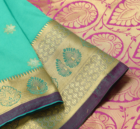 Banarasi Saree Indian Art Silk Woven Zari Brocade Sari Blouse Fabric Aqua Green