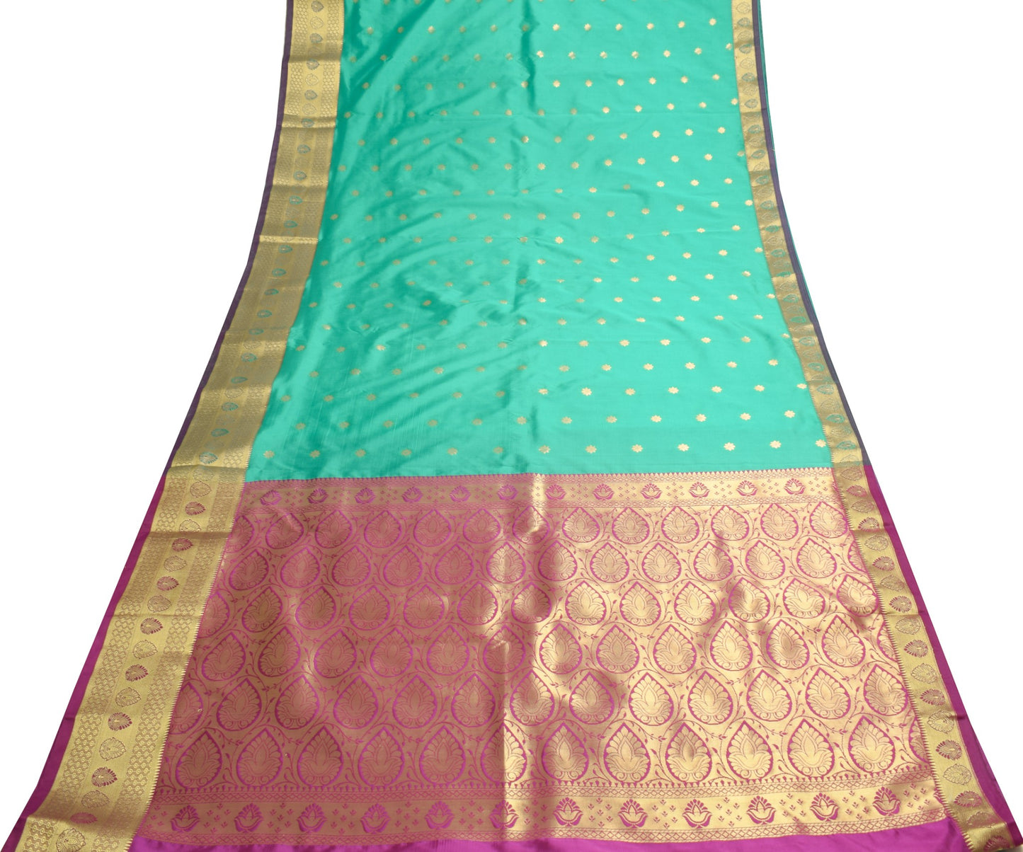 Banarasi Saree Indian Art Silk Woven Zari Brocade Sari Blouse Fabric Aqua Green