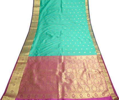 Banarasi Saree Indian Art Silk Woven Zari Brocade Sari Blouse Fabric Aqua Green