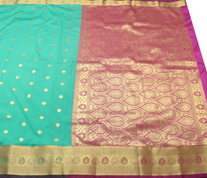 Banarasi Saree Indian Art Silk Woven Zari Brocade Sari Blouse Fabric Aqua Green