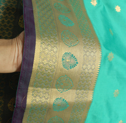 Banarasi Saree Indian Art Silk Woven Zari Brocade Sari Blouse Fabric Aqua Green
