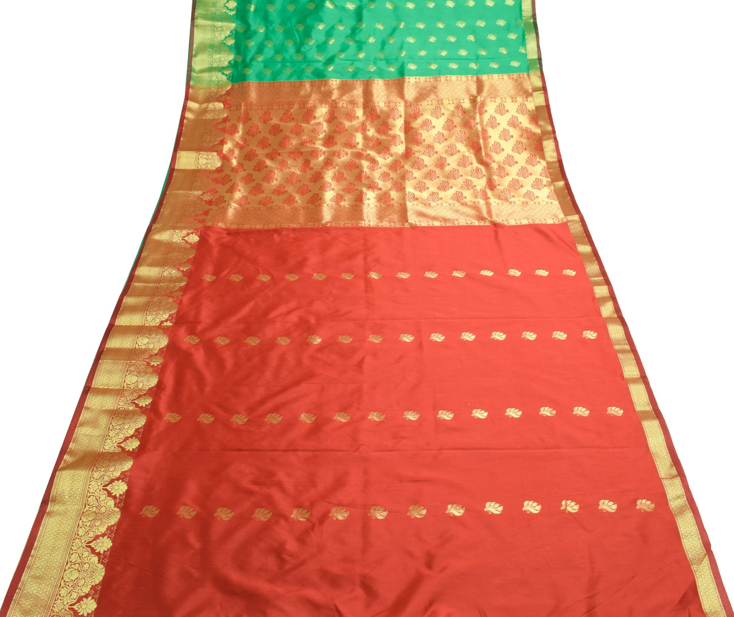 Green Indian Sari Banarasi Art Silk Saree with Blouse Fabric Gold Zari Weaving
