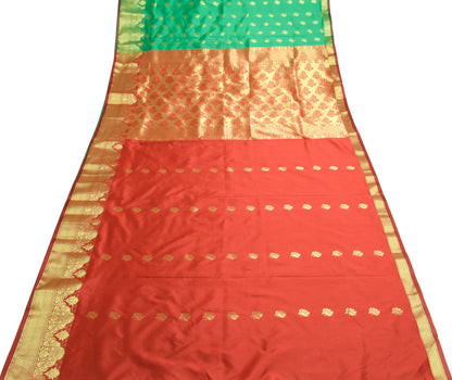 Green Indian Sari Banarasi Art Silk Saree with Blouse Fabric Gold Zari Weaving