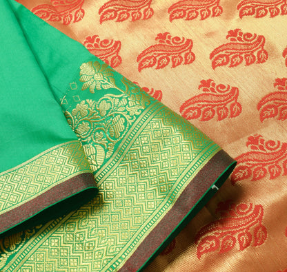 Green Indian Sari Banarasi Art Silk Saree with Blouse Fabric Gold Zari Weaving