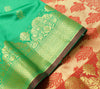 Green Indian Sari Banarasi Art Silk Saree with Blouse Fabric Gold Zari Weaving