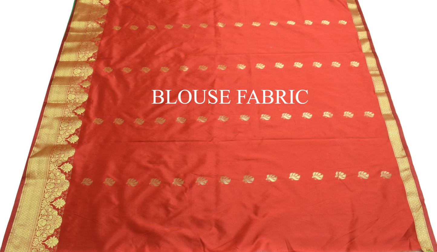 Green Indian Sari Banarasi Art Silk Saree with Blouse Fabric Gold Zari Weaving