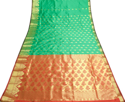 Green Indian Sari Banarasi Art Silk Saree with Blouse Fabric Gold Zari Weaving