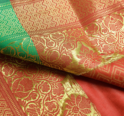 Green Indian Sari Banarasi Art Silk Saree with Blouse Fabric Gold Zari Weaving