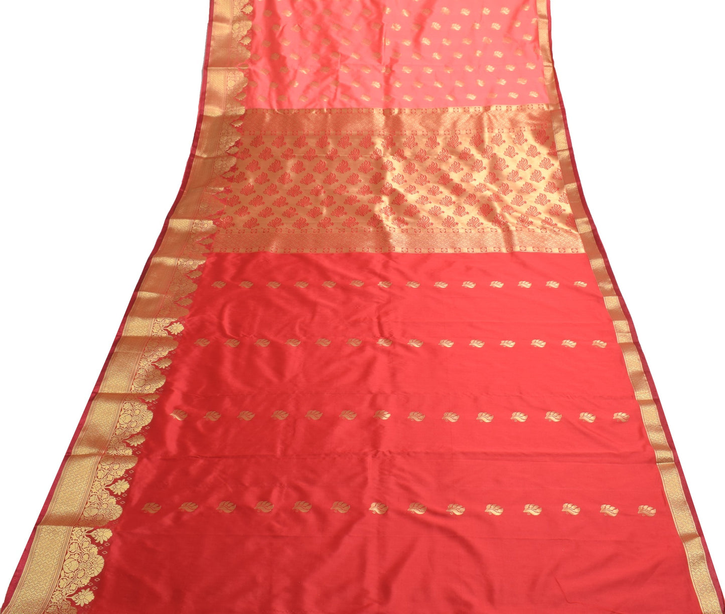 Peach Indian Sari Banarasi Art Silk Saree with Blouse Fabric Gold Zari Weaving