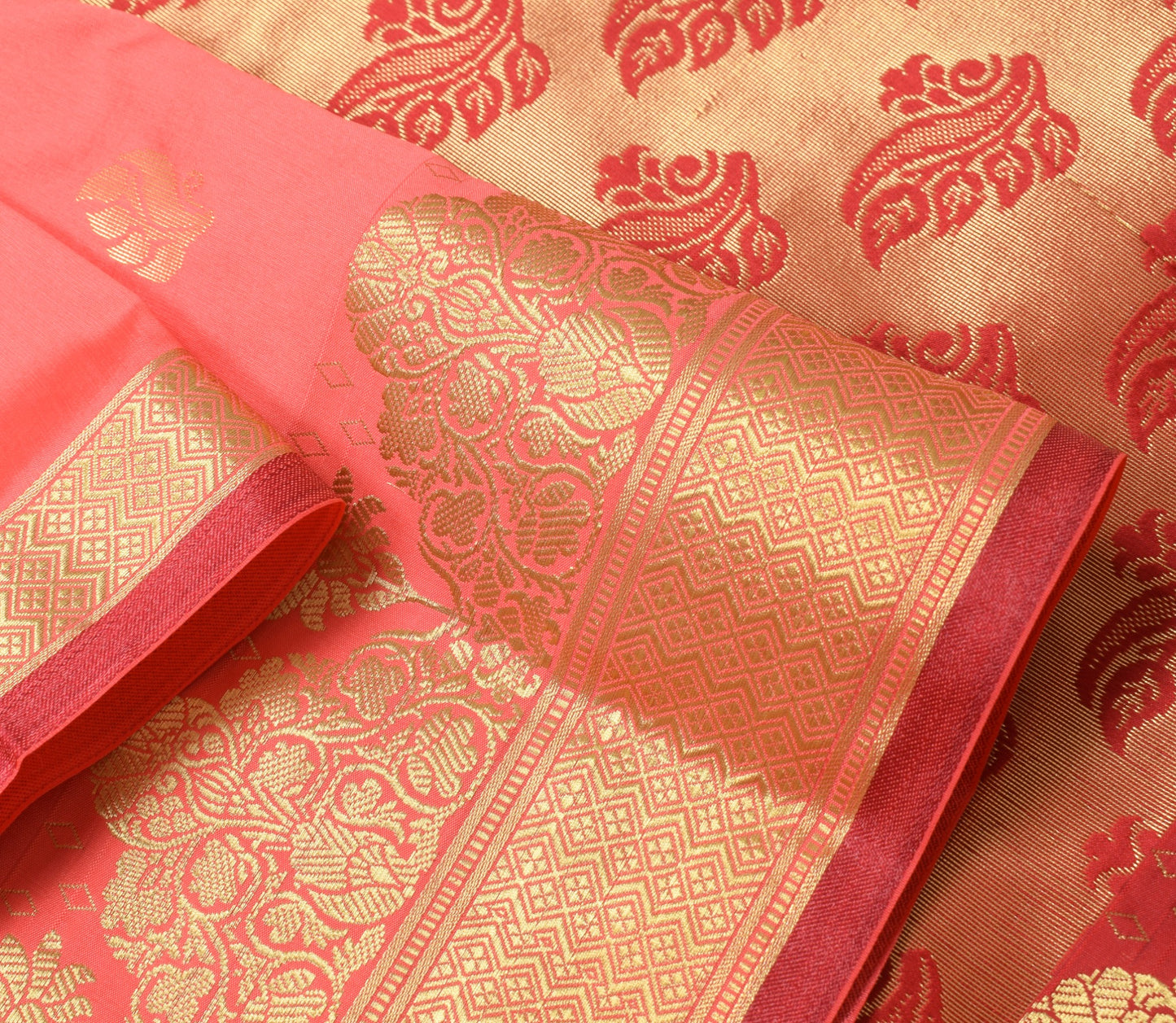 Peach Indian Sari Banarasi Art Silk Saree with Blouse Fabric Gold Zari Weaving