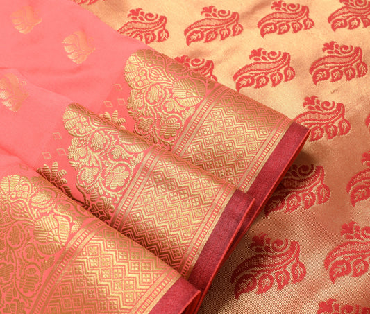 Peach Indian Sari Banarasi Art Silk Saree with Blouse Fabric Gold Zari Weaving