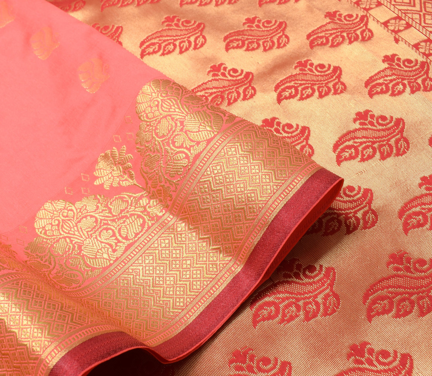 Peach Indian Sari Banarasi Art Silk Saree with Blouse Fabric Gold Zari Weaving