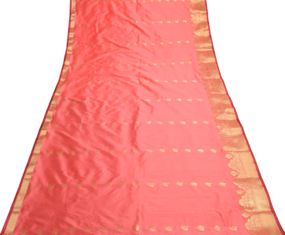 Peach Indian Sari Banarasi Art Silk Saree with Blouse Fabric Gold Zari Weaving