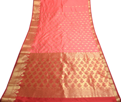 Peach Indian Sari Banarasi Art Silk Saree with Blouse Fabric Gold Zari Weaving