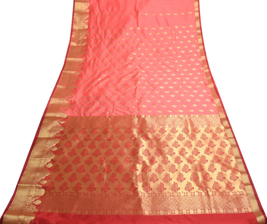 Peach Indian Sari Banarasi Art Silk Saree with Blouse Fabric Gold Zari Weaving