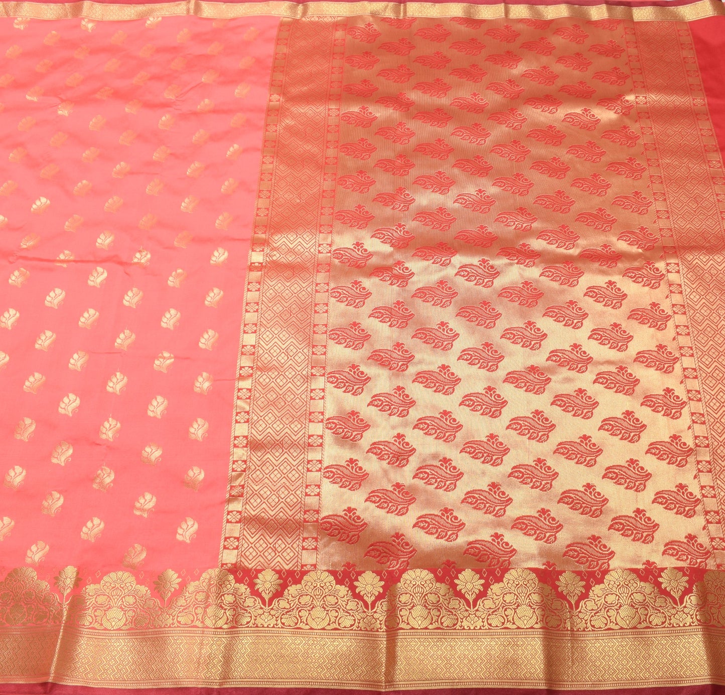 Peach Indian Sari Banarasi Art Silk Saree with Blouse Fabric Gold Zari Weaving