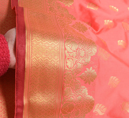 Peach Indian Sari Banarasi Art Silk Saree with Blouse Fabric Gold Zari Weaving