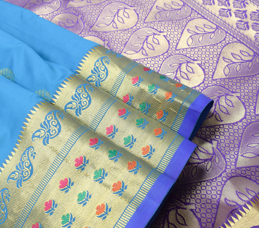 Blue Banarasi Sari Art Silk Zari Woven Floral Border Saree with Blouse Fabric