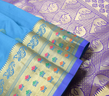 Blue Banarasi Sari Art Silk Zari Woven Floral Border Saree with Blouse Fabric